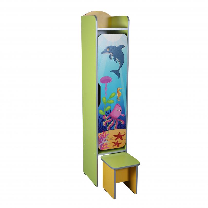 Шафа 1-місна з лавкою, з фотодруком "Підводний світ",корпус, полиці та дверцята з ламінованої ДСП,(ТОВ ‘’АЛМАНТ’’),322х350х1610 мм.